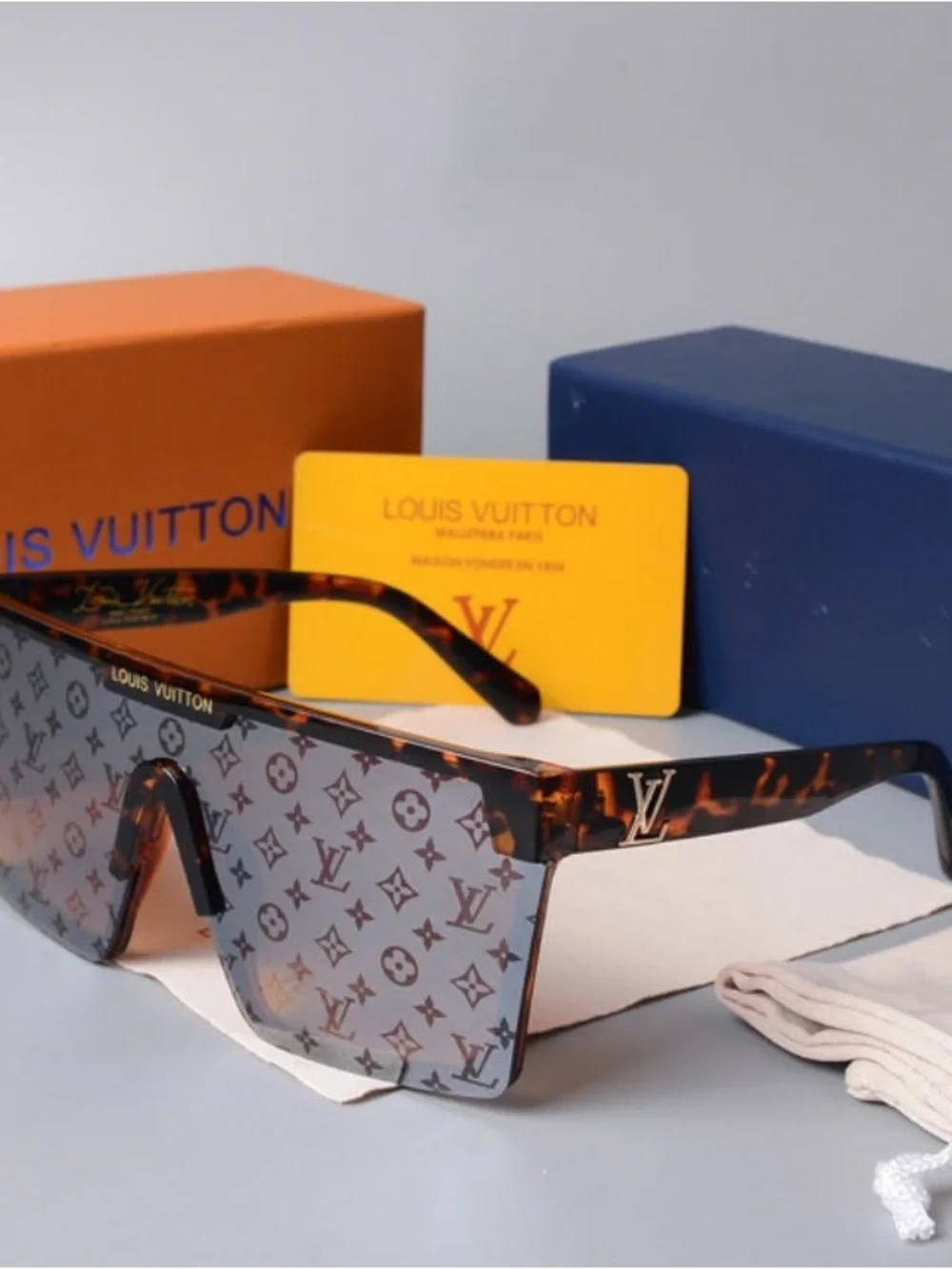 Tortoiseshell Shield Sunglasses with Monogram Lenses - Brown